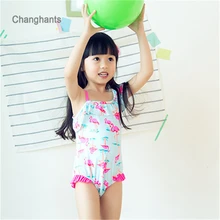 Girls Swimwear Light Blue with Pink Flamingos pattern 1 14 Y Kids One Piece Swim wear