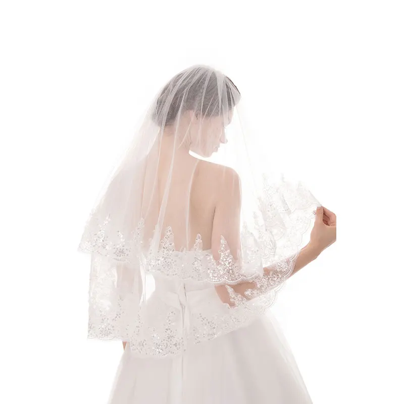 2021 New Arrival Wedding Accessories Two Layer Lace Edge White Ivory Wedding Veils Bridal Veil With Comb new arrival lace edge bridal veil ivory wedding accessories bride veils velo de novia wedding accessories voile mariage