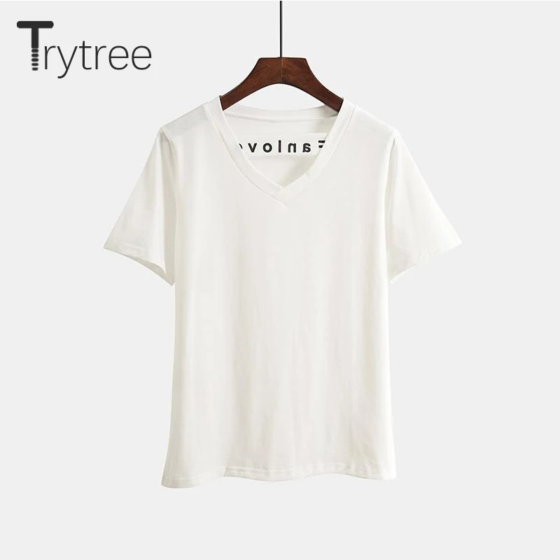 Trytree Summer Casual Women Solid T-Shirt Female Top Cotton Polyester Short sleeve V-Neck All-Purpose Style Women tshirt Trytree Summer Casual Women Solid T-Shirt Female Top Cotton Polyester Short sleeve V-Neck All-Purpose Style Women tshirt