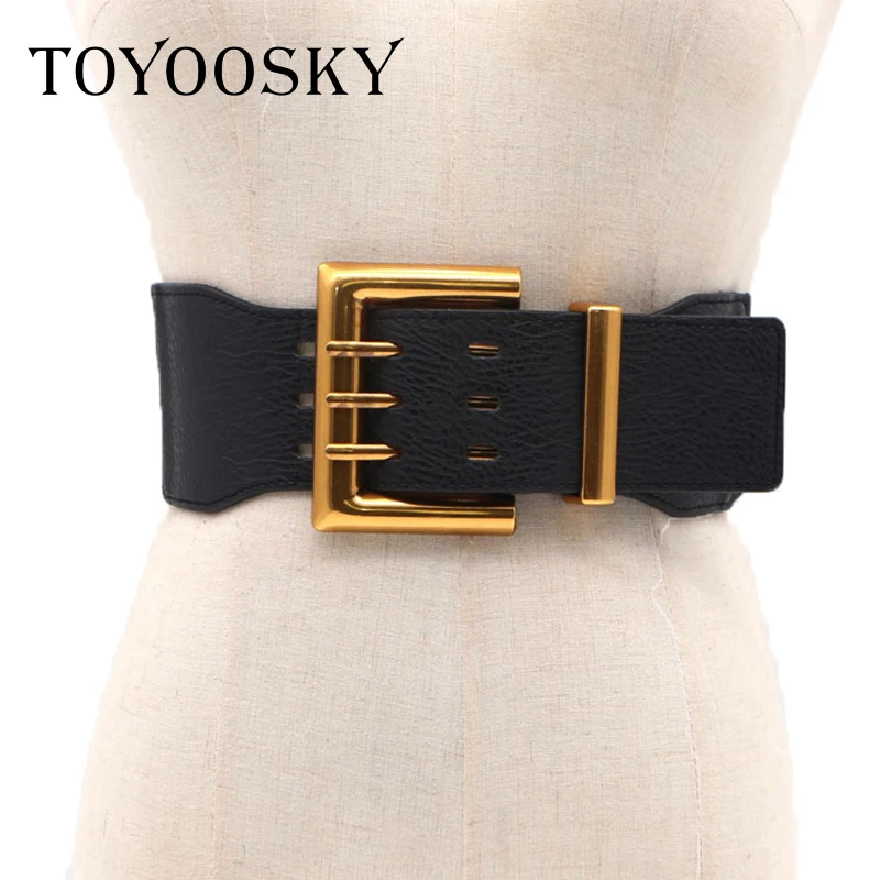 

TOYOOSKY 2018 Antique Big Generous Gold Buckle Faux leather Waist belt All-match Wide Belt for Women Luxury Designer Brand