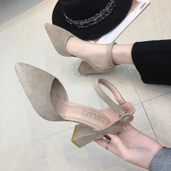 

10 pairs wholesale New style hot sale simple nude color thick heel sandals professional work shoes high heels women