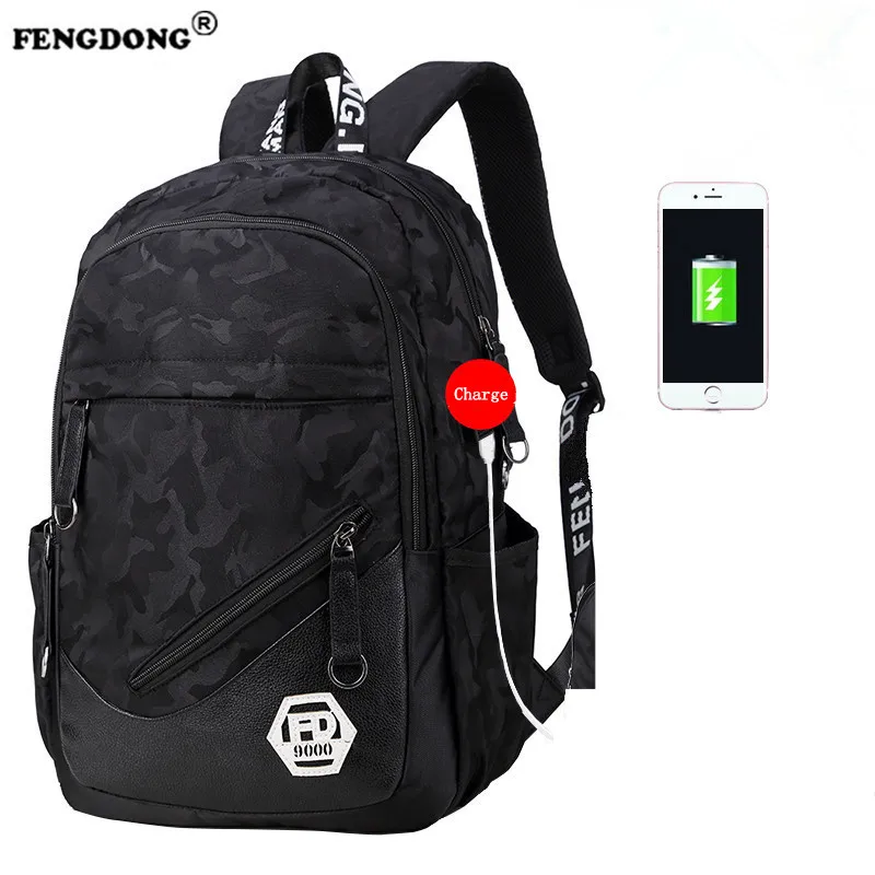 FENGDONG Fashion Backpacks Men USB Charge Laptop Backbag Waterproof Designer Brand Cool Youth ...