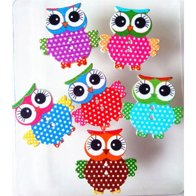 20Pcs 33x35mm Wooden Sewing Button Lovely Owl Button Mixed Color 2 Holes Scrapbooking Garment Clothes DIY Decor Buckles