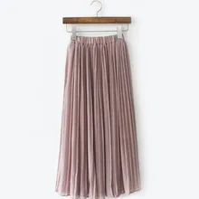 Новая весенняя и Летняя женская Повседневная модная однотонная длинная юбка трапециевидной формы, шифоновая плиссированная одежда