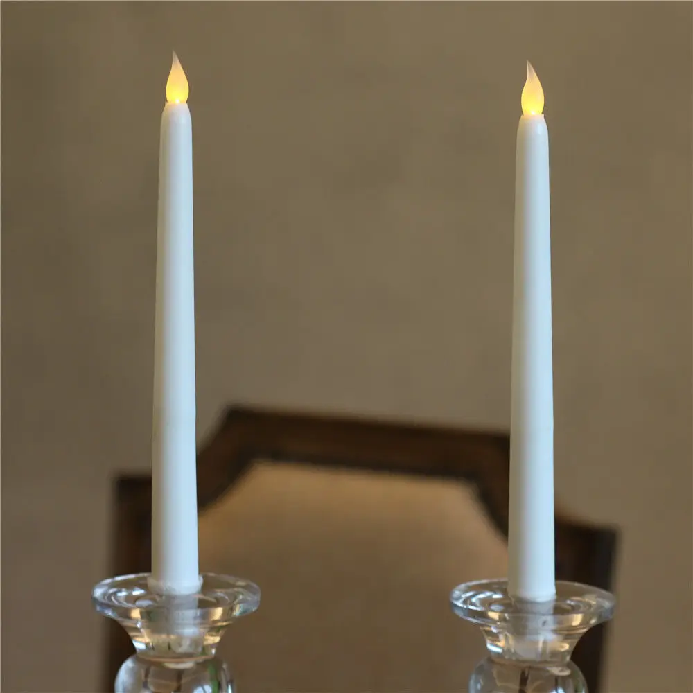 11" Wedding Battery Operated Flameless Taper Candles Flicker Set Of 2