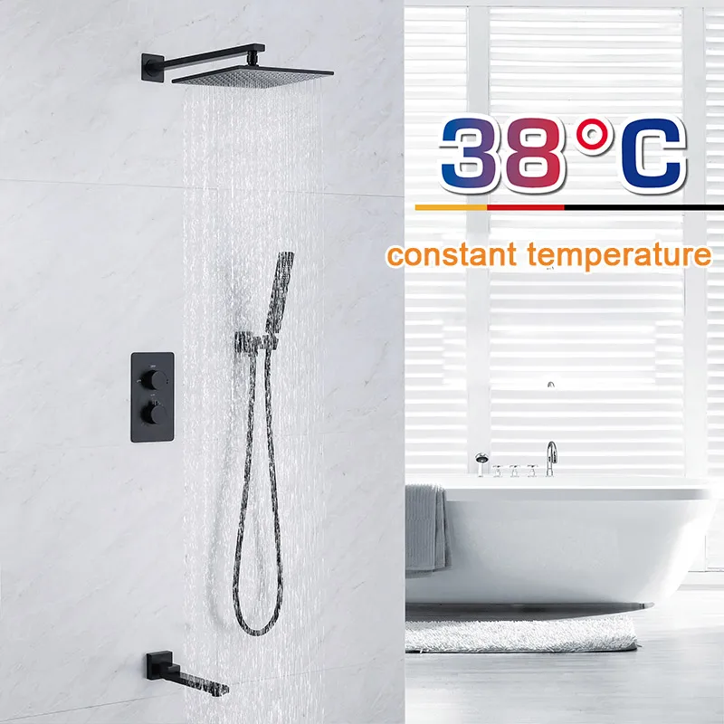 

constant temperature embedded dark loading wall bath all copper faucet dumb black hot and cold shower room shower FAUCET set