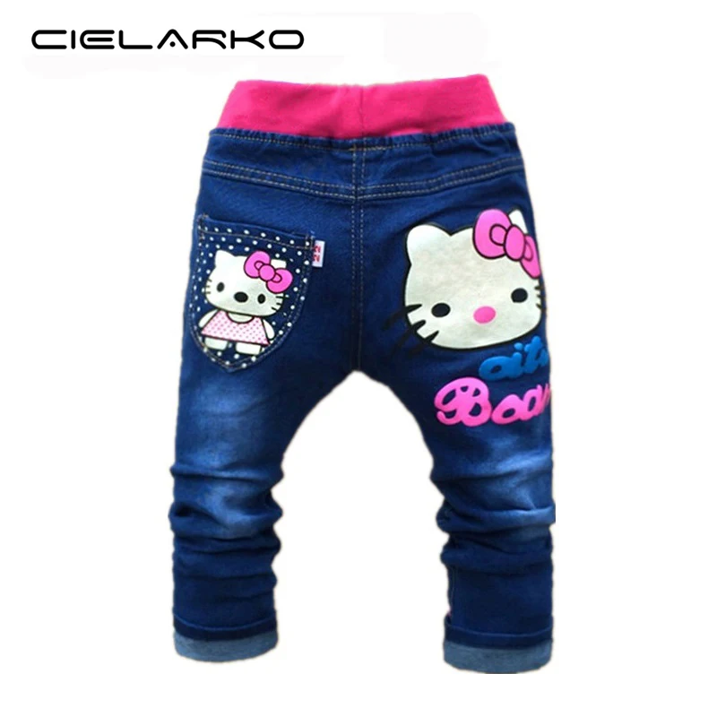 Cielarko/джинсы для девочек штаны Hello Kitty кашемировые леггинсы с эластичным поясом