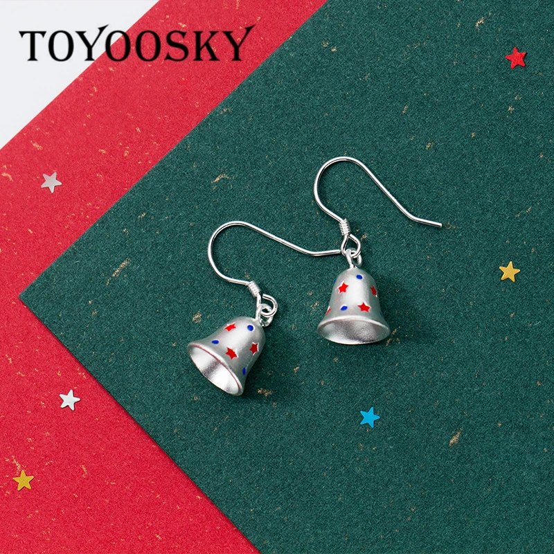 

Lovely Christmas Bell Drop Earrings Enamel Star Hanging Earring For Women Girls Gifts 925 Sterling Silver Jewelry Dropshipping