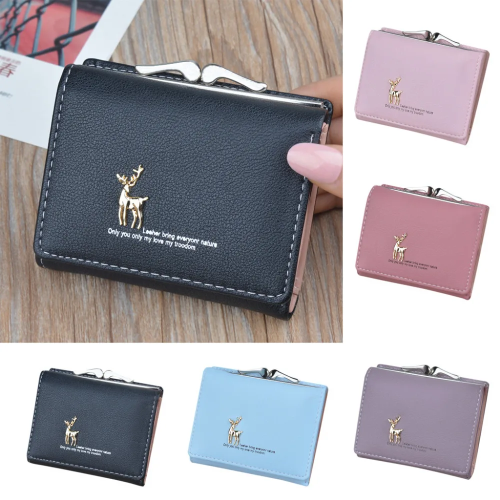 

Women's PU Fashion Small Wallets Short Simple Deerlet Mini Coin Purse Card Holder Bag For Female