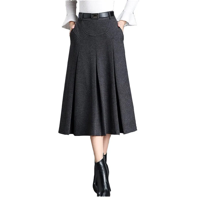 Шерстяная юбка для женщин, Осень-зима, модная плиссированная юбка с высокой талией, плюс размер, облегающая женская большая юбка-свинг, IOQRCJV N139