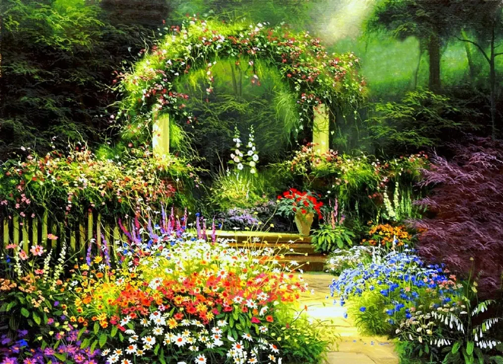 

Цветочный фантазийный цветочный фон для фотосъемки с изображением цветов листьев двора сада арки компьютерная печать