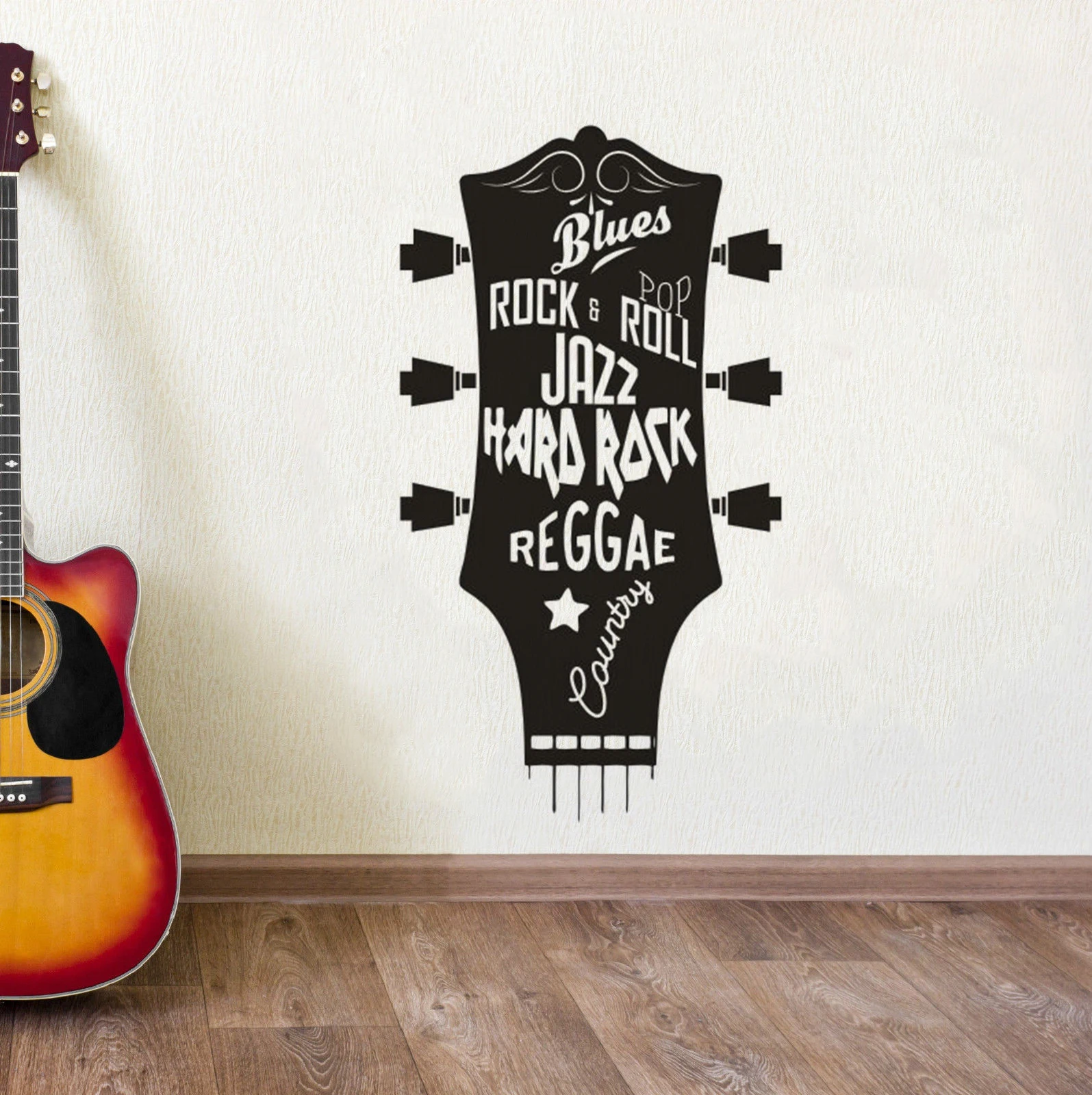 

Guitar Vinyl Wall Sticker Jazz Blues Musical Kinds Studio Décor Guitars Head Wall Vinyl Mural Hard Rock Music Wall Decals AZ827