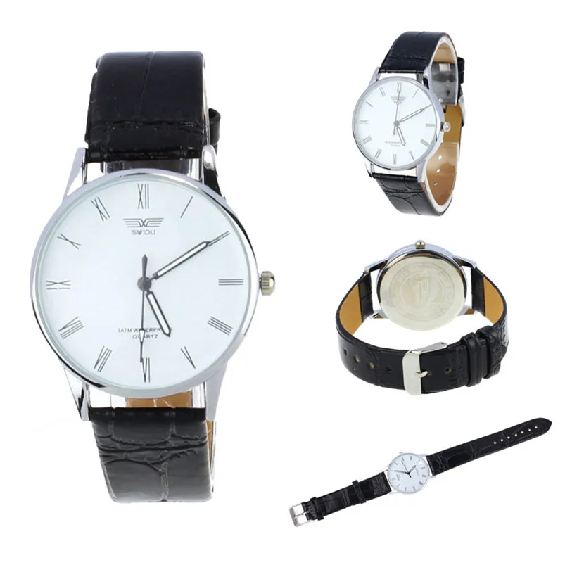Fashion Classic Men's Roman Number Quartz Electronic Leather Wrist Watch Men Wholesale #2AP18B (4)