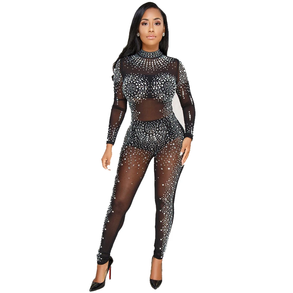 Nero Abbigliamento Da Luminoso Sexy Tuta Maglia Estate Lavoro Il Della Cristallo Prospettiva Diamante Di 2018 zPpwq1ap