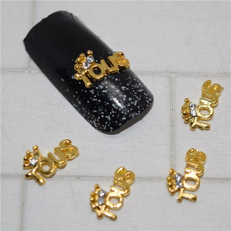 

10psc New Golden Rhinestone letters 3D Nail Art Decorations,Alloy Nail Charms,Nails Rhinestones Nail Supplies #215