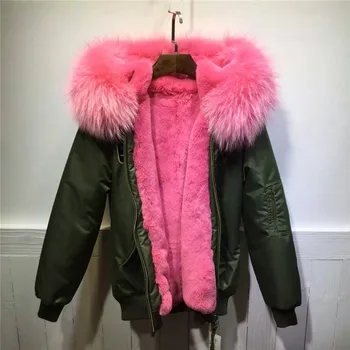 

NEW Fashion waterproof women coats winter bomber fur jacket Zipper hooded pink fur coat