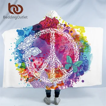 

BeddingOutlet Watercolor Butterfly Hooded Blanket Colorful Sherpa Fleece Microfiber Peace Design Throw Blanket for Sofa manta