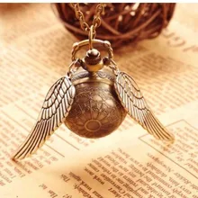 Прямая Элегантный Гарри Золотой мяч карманные часы Поттер крылья кварцевые часы с свитер Цепочки и ожерелья Цепь Часы подарок