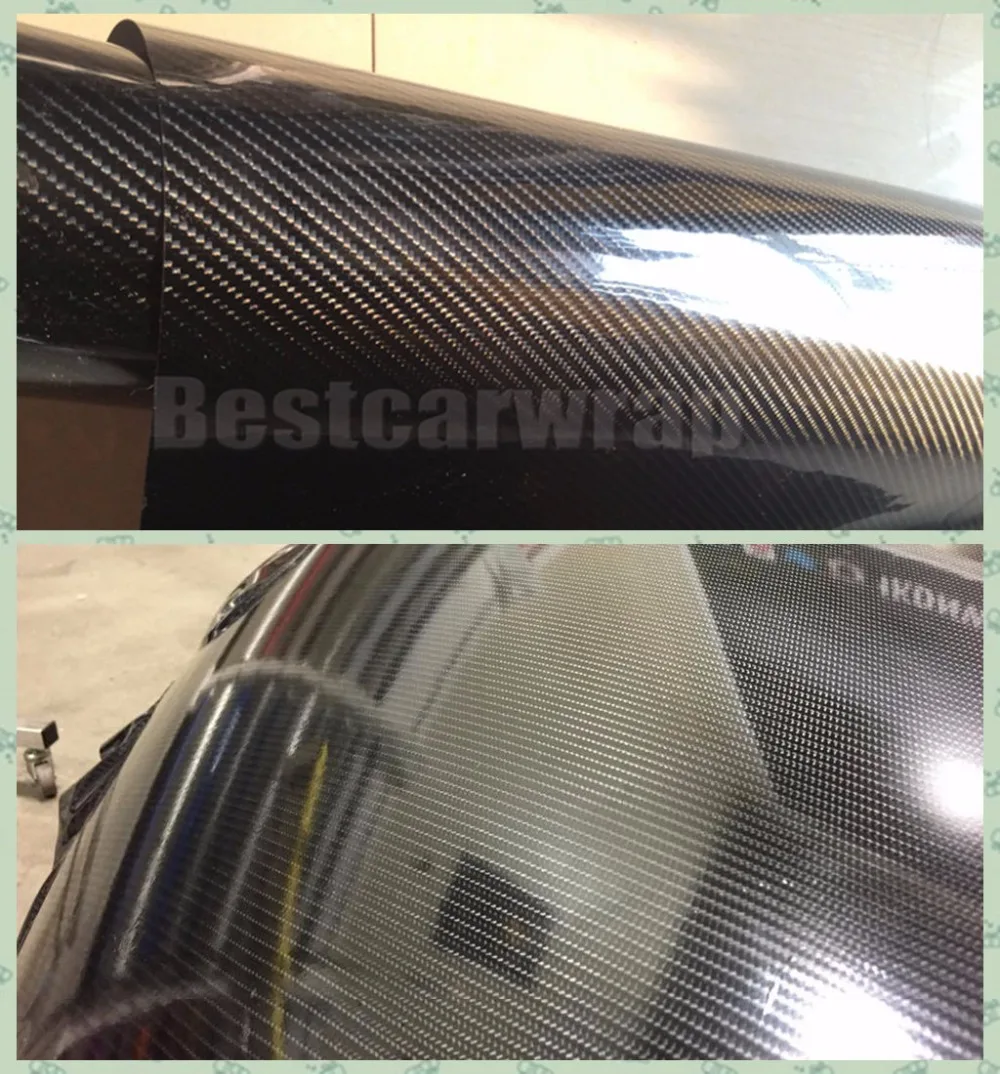 

High Gloss 5D Carbon Black Vinyl Car Wrap Air Release For Vehicle Motorcyle Covering like real Carbon Size:1.52*20m/Roll