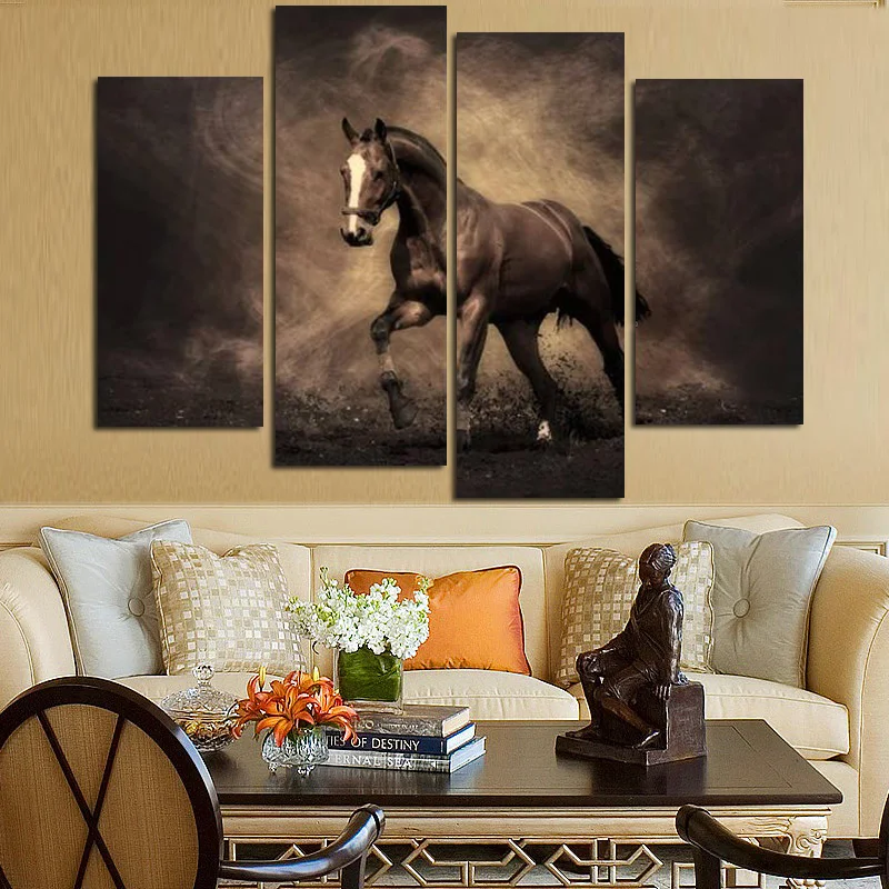 

4Panel Large Running Horse Modern Oil Painting HD Print on Canvas Modular Wall Pictures Wall Art Cuadros Decor for Living Room