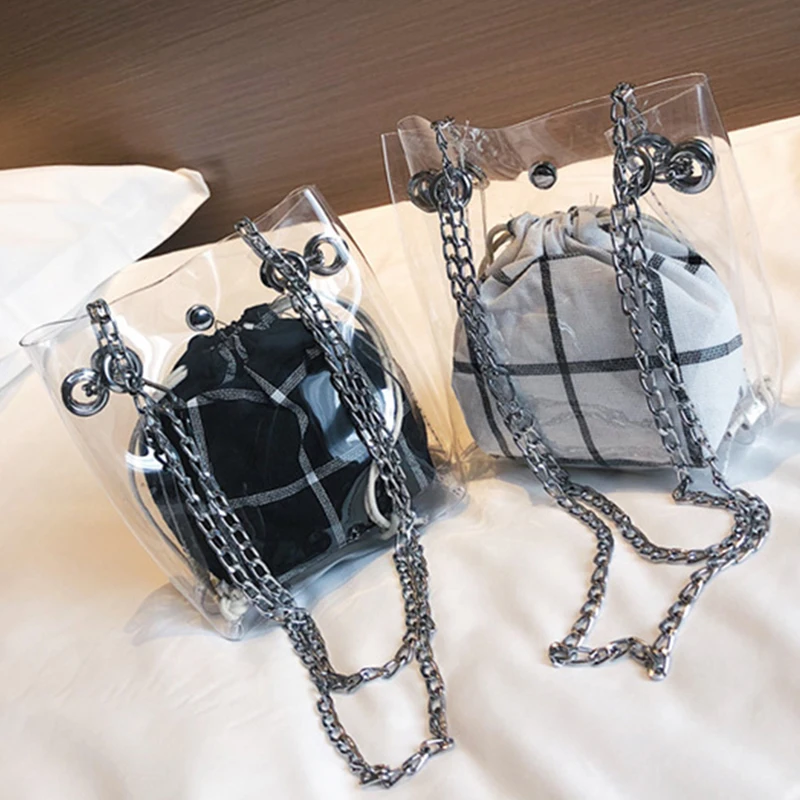 

New 2019 Plastic Handbag For Women Small Simple Fashion Clear Casual Transparent Shoulder Jelly Package Lady Crossbody Beach Bag