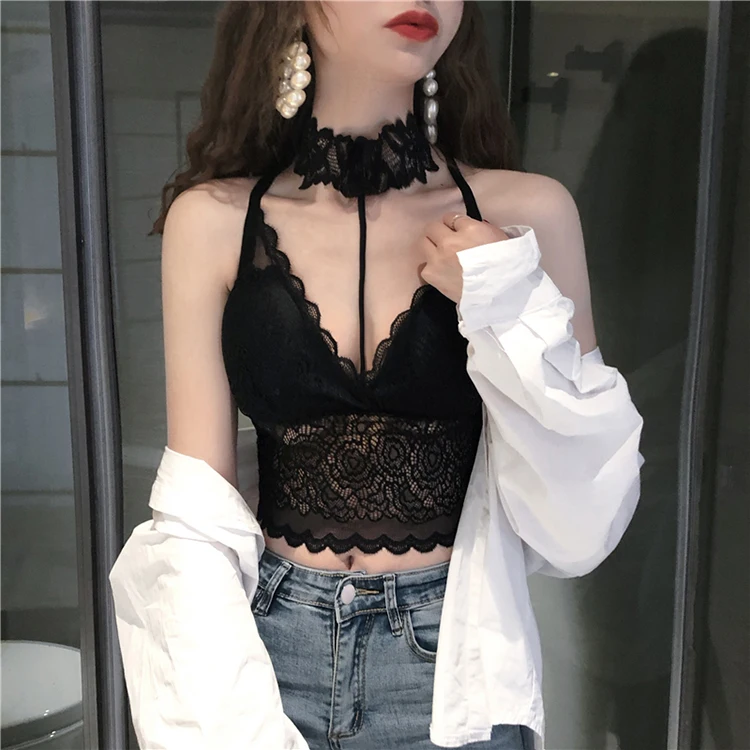 Пикантные Chocker Топ без бретелей футболки Для женщин 2019 топ с кружевом рубашки Camias Для женщин Повседневное летние топы дамы без рукавов