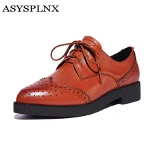 ASYSPLNX kuh echtes leder spitz plattform flach frau schuhe Herbst mode schwarz gelb braun casual frauen Oxfords schuhe