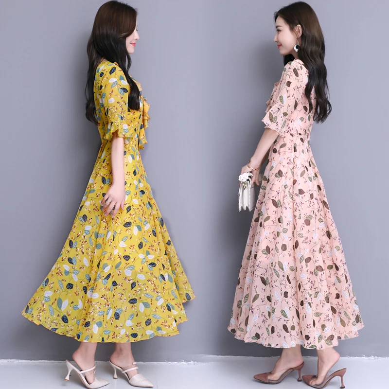 Винтажное летнее шифоновое богемное платье миди с цветочным принтом 2019 большие