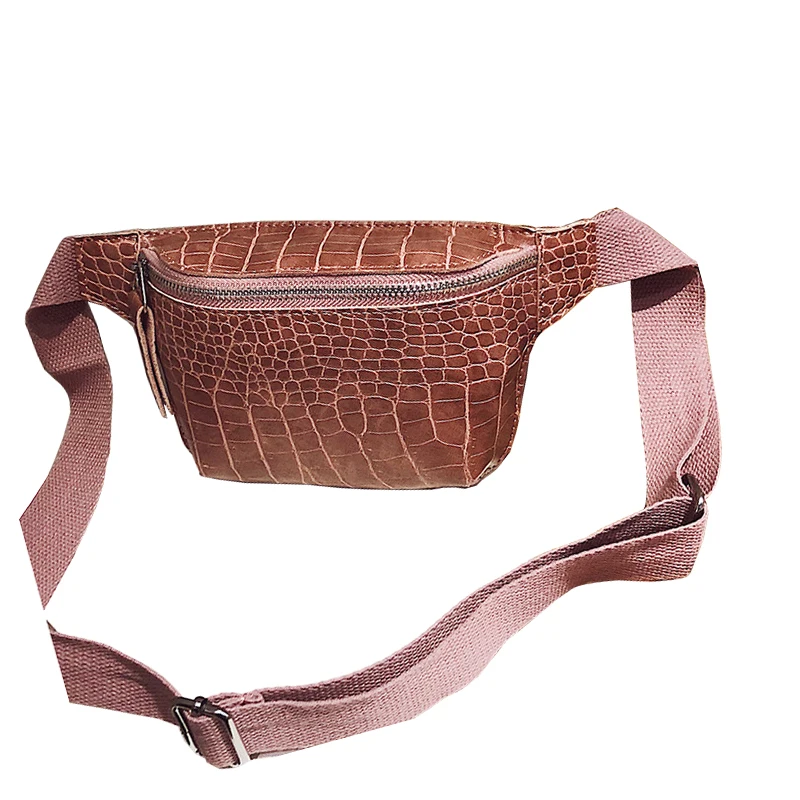 Новая Дизайнерская Женская поясная сумка с узором «Аллигатор», модная женская поясная сумка, Портативная сумка для мобильного телефона, маленькая короткая рабочая сумка, нагрудная сумка - Цвет: Розовый