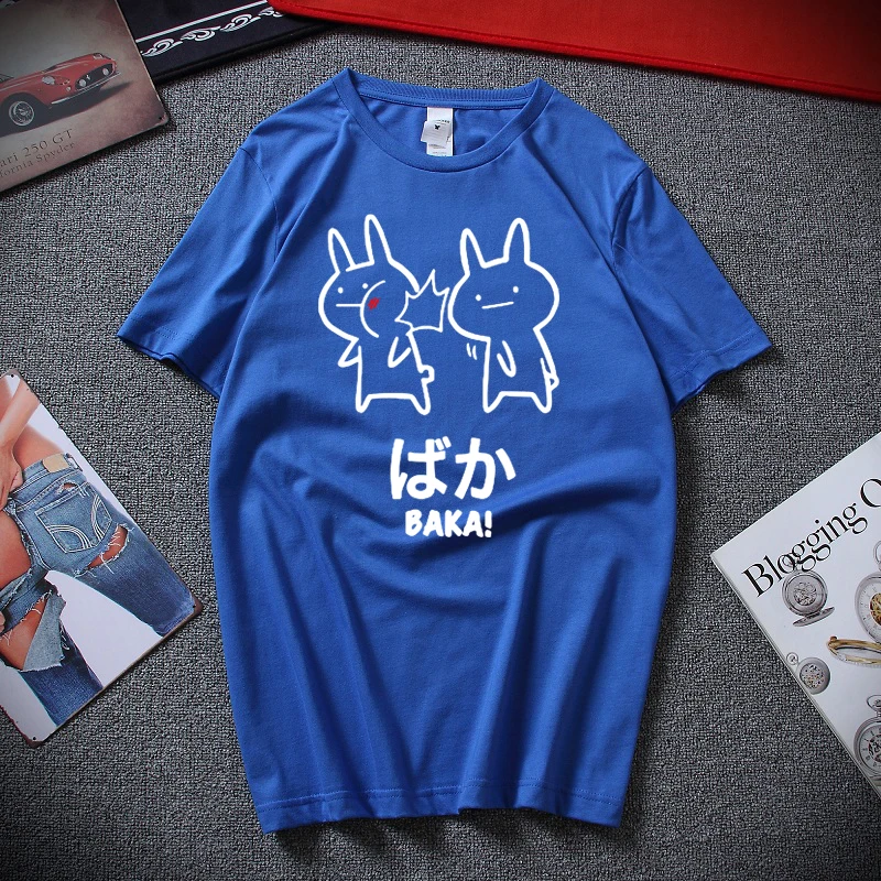 Baka Rabbit Slap футболка, японские забавные аниме топы, мужские хлопковые футболки с коротким рукавом и круглым вырезом, новинка, японская футболка, европейский размер