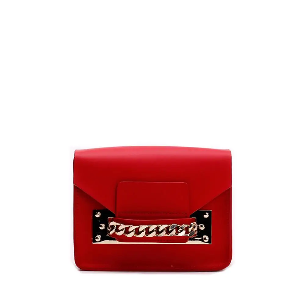 Мини-сумка-конверт из натуральной кожи на цепочке для женщин, модный бренд, милый маленький клатч на плечо, сумка через плечо, сумочка - Цвет: Red