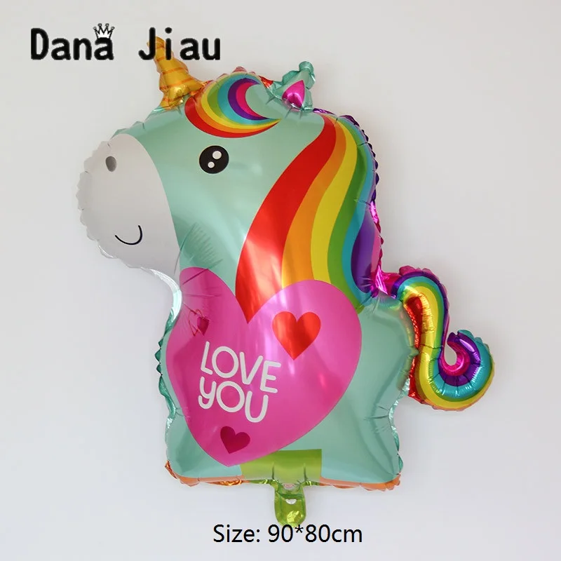 

New 90*80cm big LOVE YOU rainbow Unicorn Foil Balloons Birthday Party wedding Decorations horse event Helium Ballon kids toy