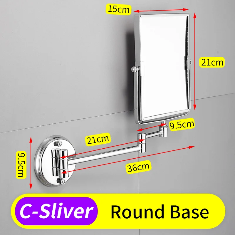 Зеркало для ванной из нержавеющей стали двойной удлинитель 2-Face косметическое зеркало настенный квадрат Floding Make Up Mirror 3x увеличительное - Цвет: C-Round Base