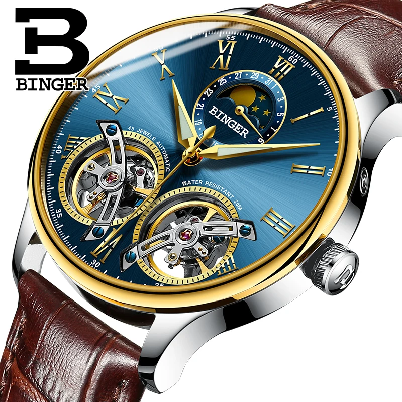 

New Switzerland Mechanical Men Watches Binger Role Luxury Brand Skeleton Wrist Sapphire Waterproof Watch Men Clock Male10
