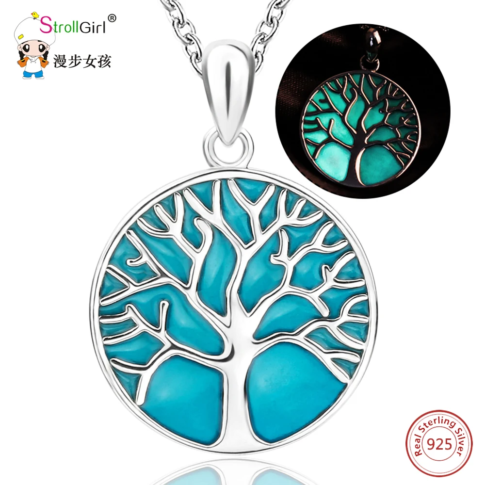 Strollgirl Glowing Tree of Life Pendants & Necklaces For Women luminous Tree 925 Sterling Silver Chain Necklace Fashion Jewelry stylish adjustable tree of life layered wrap necklace