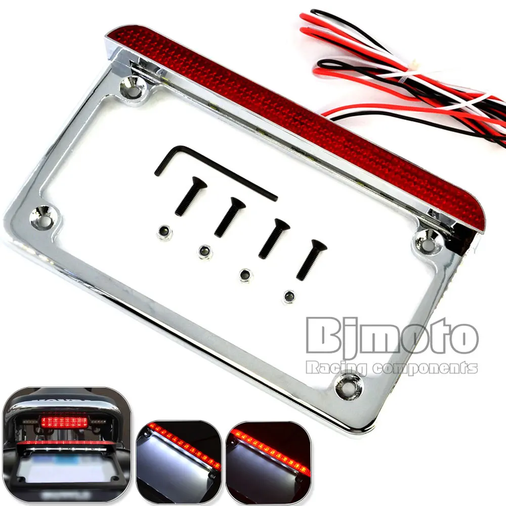 

BJMOTO Universal Motorcycle 4'' X 7'' 12V Number License Plate Holder Frame Bracket LED Tail Light for Harley Suzuki Yamaha