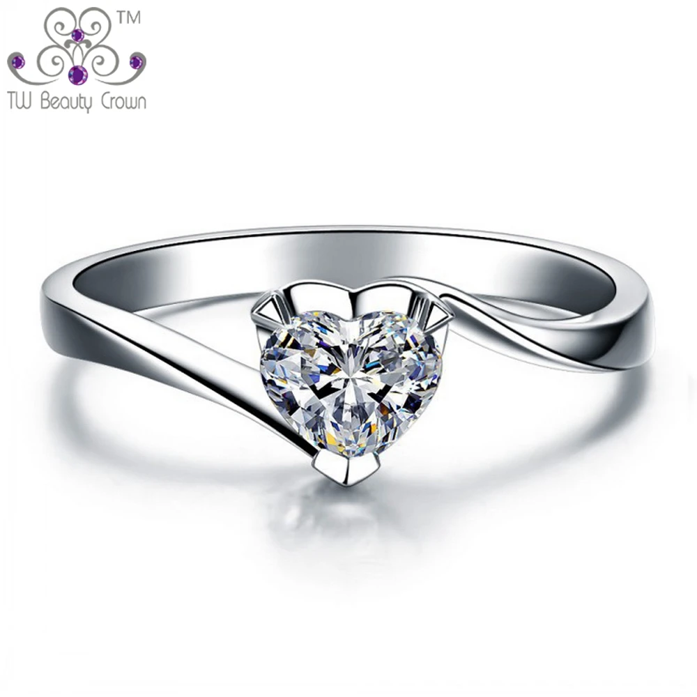 

1 Piece Real 925 Sterling Silver Cute Shinning Clear Cubic Zirconia Love Heart Ring Jewelry For Women Girl Friend Birthday Gifts
