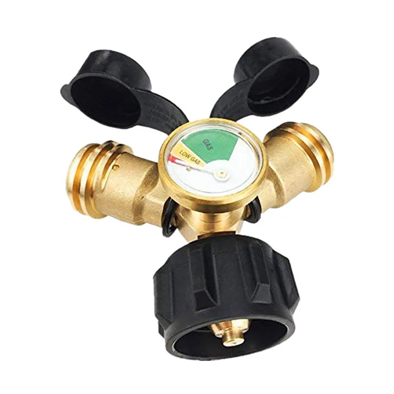 Propane Tank Gauge Y-Splitter Brass Adapter Gas Grill BBQ RV Pressure Meter Y-type gas tank adapter Propane tank adapter #2y15 (2)