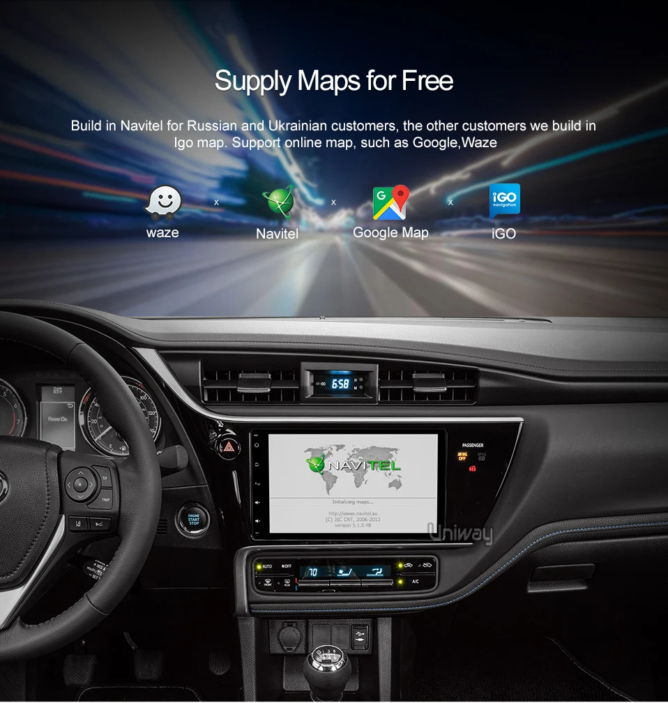 Flash Deal uniway  A17KLL9071  android 9.0 car dvd navigation for toyota corolla/auris  2016 2017 car radio stereo head unit navigation 14