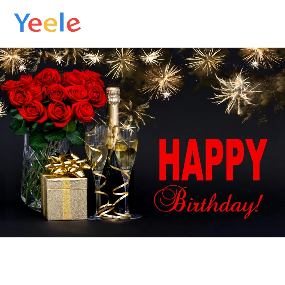 

Yeele Happy Birthday Red Rose Gift Celebration Posters Background Scene Photography Props Photographic Backdrop For Photo Studio