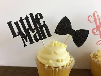 

Glitter Little Man or Little Lady Gender Reveal Birthday Cupcake Toppers baby shower baptism wedding Party toothpicks