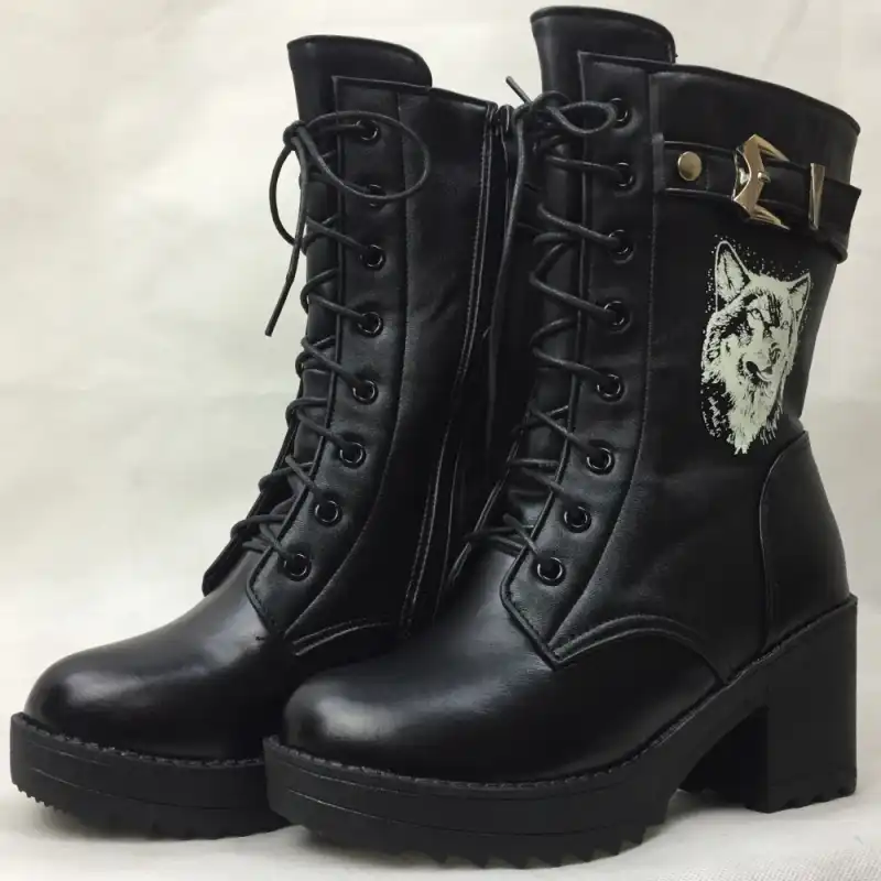 High-heeled genuine leather <b>women winter boots</b>, thick wool warm ...