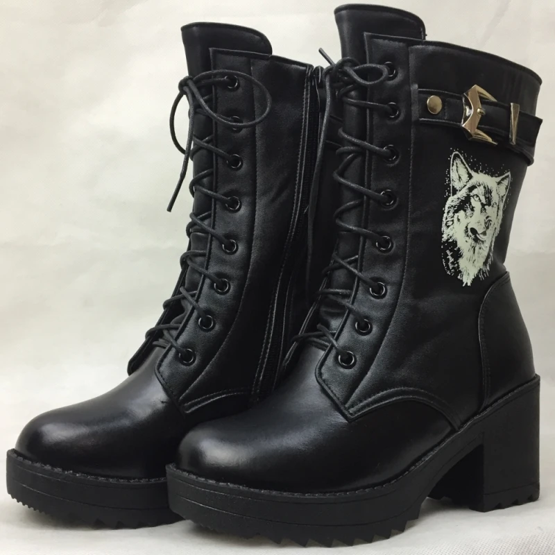 2018 High-heeled genuine leather women winter boots thick wool warm women Martin boots Self-luminous night female snow boots Women's Shoes