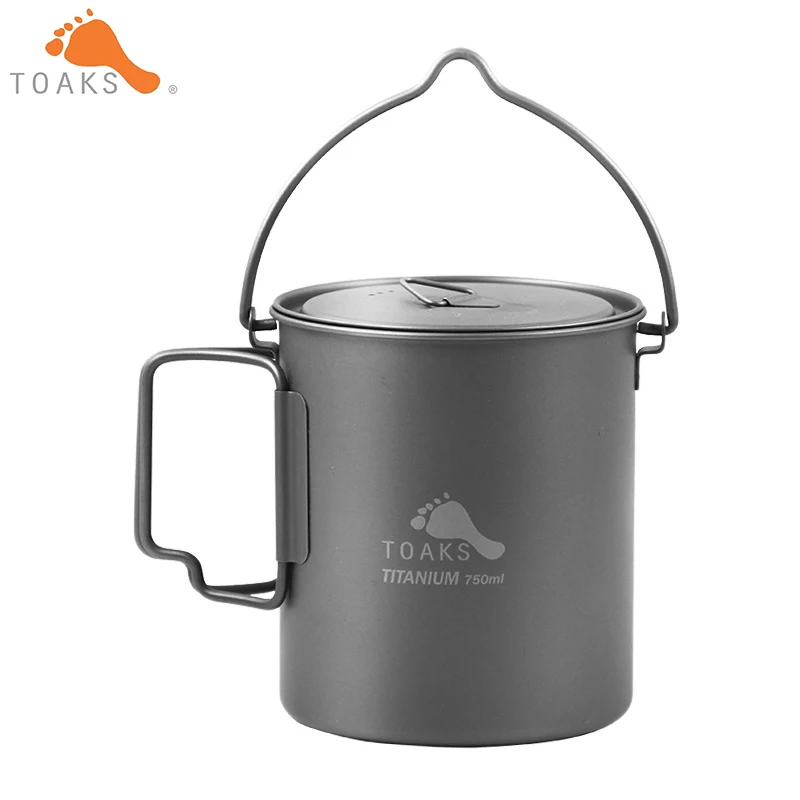 

TOAKS Titanium Pot 750ml Hanging Pot Outdoor Camping Cutlery Hanging Pot Cooking Pots Folding Handle Ti Cover & Large Capacity