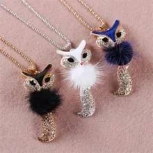 Mignon renard collier mode charme Fluff Animal collier sequin Choker long pendentif pour les femmes rétro bijoux mariage chandail chaîne(China)