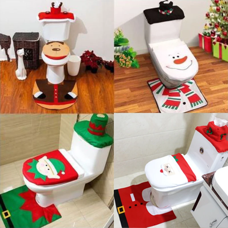 Christmas Toilet Seat Cover Creative Dress Up Snowman Elf Reindeer