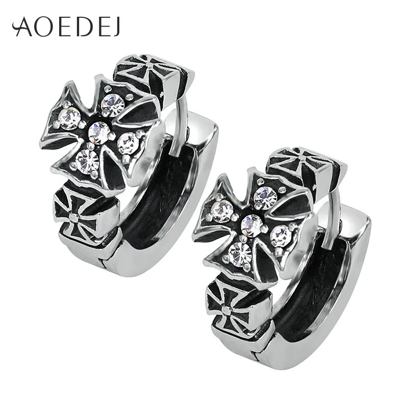 AOEDEJ Black Cross Hoop Earring Nen Punk Stainless Steel Hoop Earrings