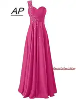 2019 Fashion One-Shoulder With Crystals Evening Dress Long Chiffon Sweetheart Vestidos De Fiesta Largos Elegantes Party Dress
