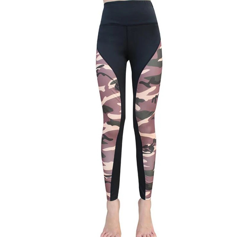 Камуфляж для женщин Фитнес Леггинсы для гибкие Jogger Высокая талия удобные спортивные лосины Йога тренировки спортивные штаны - Цвет: Black