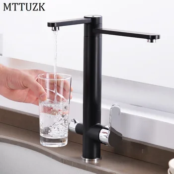

MTTUZK Brass Black Kitchen Hot Cold Water Kitchen Faucet Pure Water Faucet Drinking Water Mixer Tap Double Water Outlet Faucet